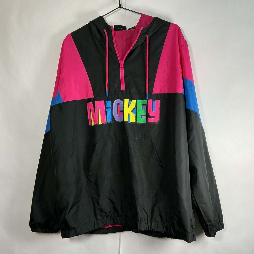 Disney Mickey Mouse 90s Colorblock Hooded Anorak Windbreaker Jacket LG